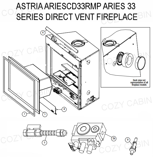 Astria Aries 33 Series Contemporary Millivolt Control Direct Vent LP Gas Fireplace with Rear Flue (ARIESCD33RMP) #ARIESCD33RMP